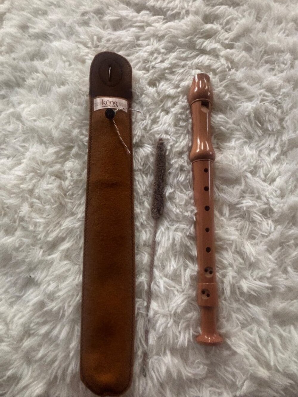 Kung Baroque Wooden Recorder Flute Swiss Made w Leather Case & Cleaning Rod